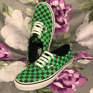 Green and Black checkered Vans
